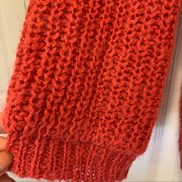 Cabi chunky knit zippered cardigan mohair blend pink salmon red medium #620 - Picture 6 of 9